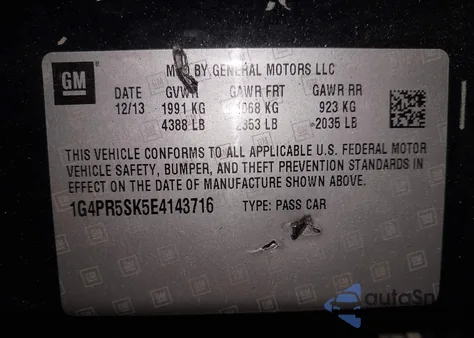 2014 Buick Verano Convenience Group из США, поврежденный, VIN 1G4PR5SK5E4143716